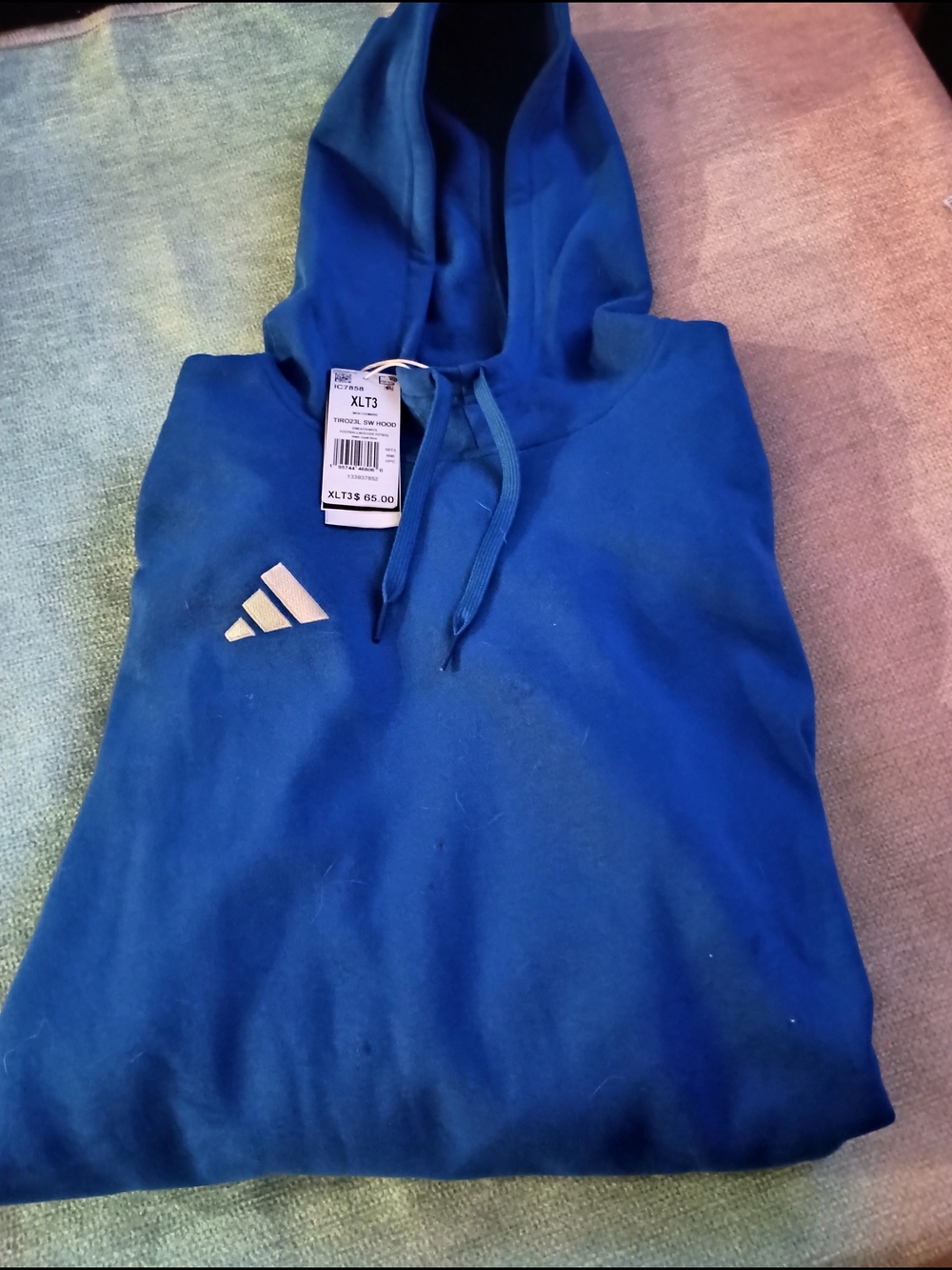 NWT adidas TIRO23L Royal Blue With White Stripes Crewneck Hoodie Mens XLT3